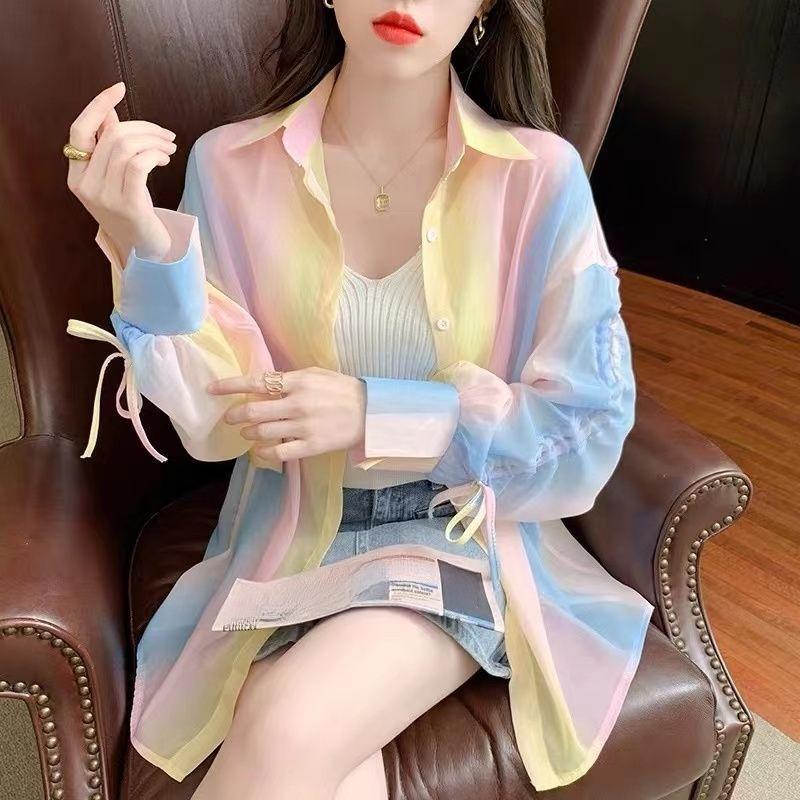 Colorful Women's Long Sleeved Shirts Unique Cuff Design Sun Protection Clothing Loose Fashionable Ladies Clothing