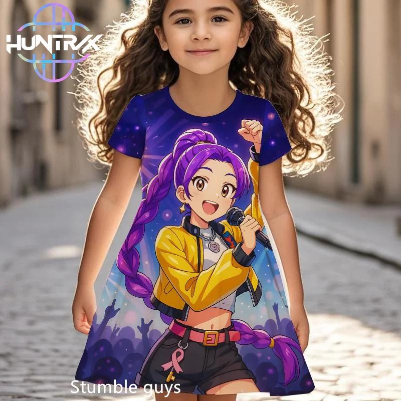 Girls' Summer Fashion Short-Sleeve Cute Casual Dress, 3D Printed Casual Dress