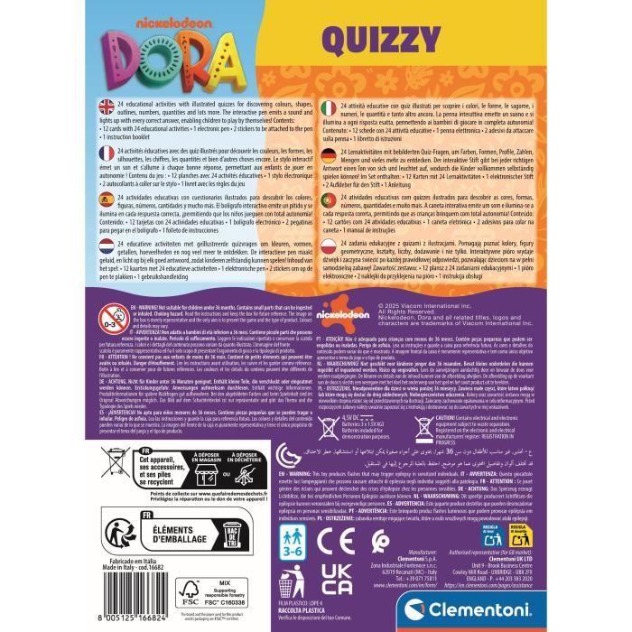 Clementoni - Quizzy Dora l'Exploratrice - dès 3 Ans - Jeu Éducatif Interactif - Apprentissage Ludique avec Cartes Illustrées