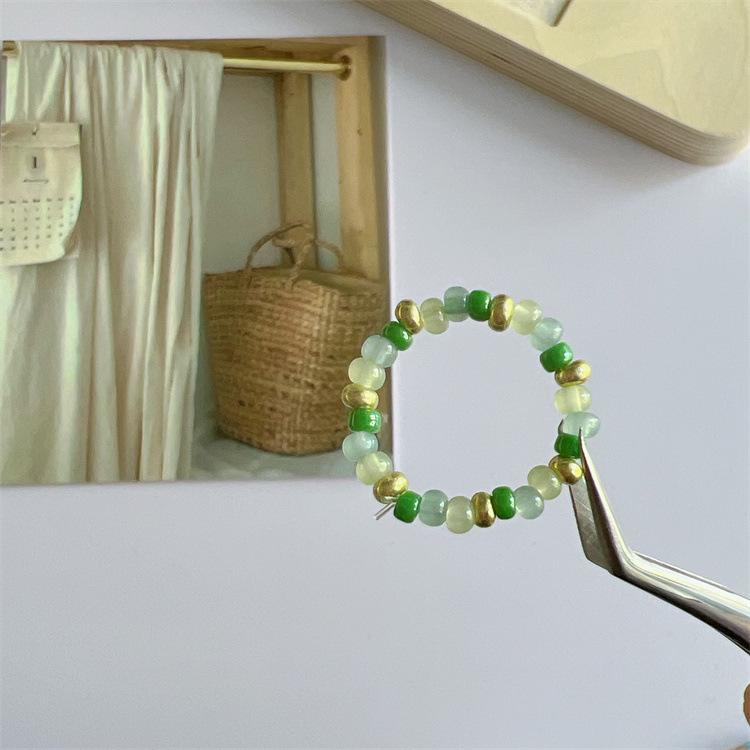 2025 Summer Macaron Color Beaded Flower Ring - Korean Porcelain Women's Jewelry