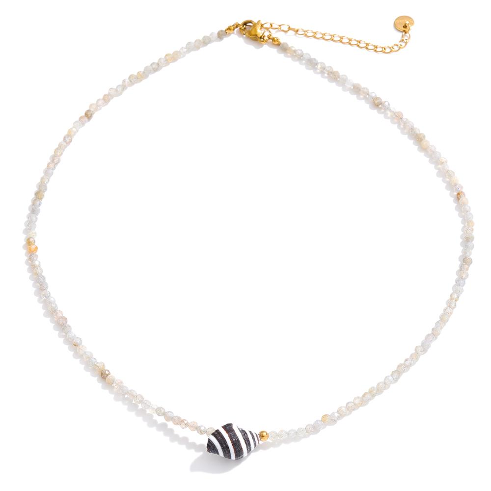 Yhpup Edelstahl Muschel Anhänger Halskette Handgefertigter Schmuck Weiß Grau Kristall Perlenkette Sommer Halsband Günstiger Schmuck