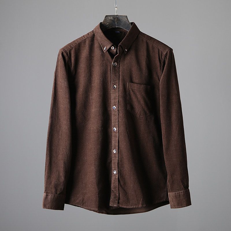 Export Tail Single Men's Cut Label Cattle Goods Pure Cotton Corduroy Shirt Long Sleeves Ins Handsome Export Original Single Men's Shirt
