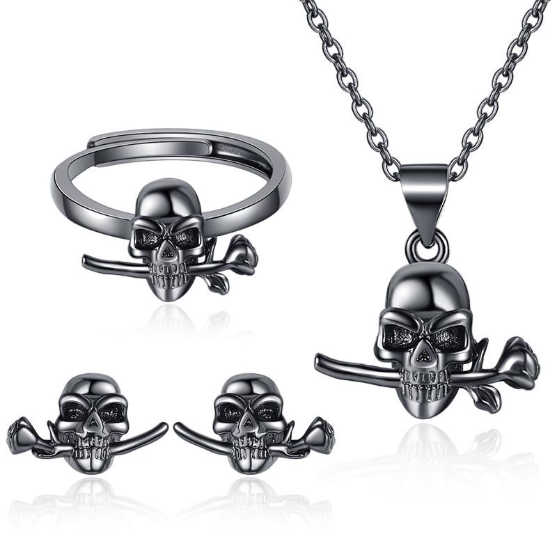 Retro Trend Women's Hip-hop Personality Skull Pendant Earrings Fashion Ring