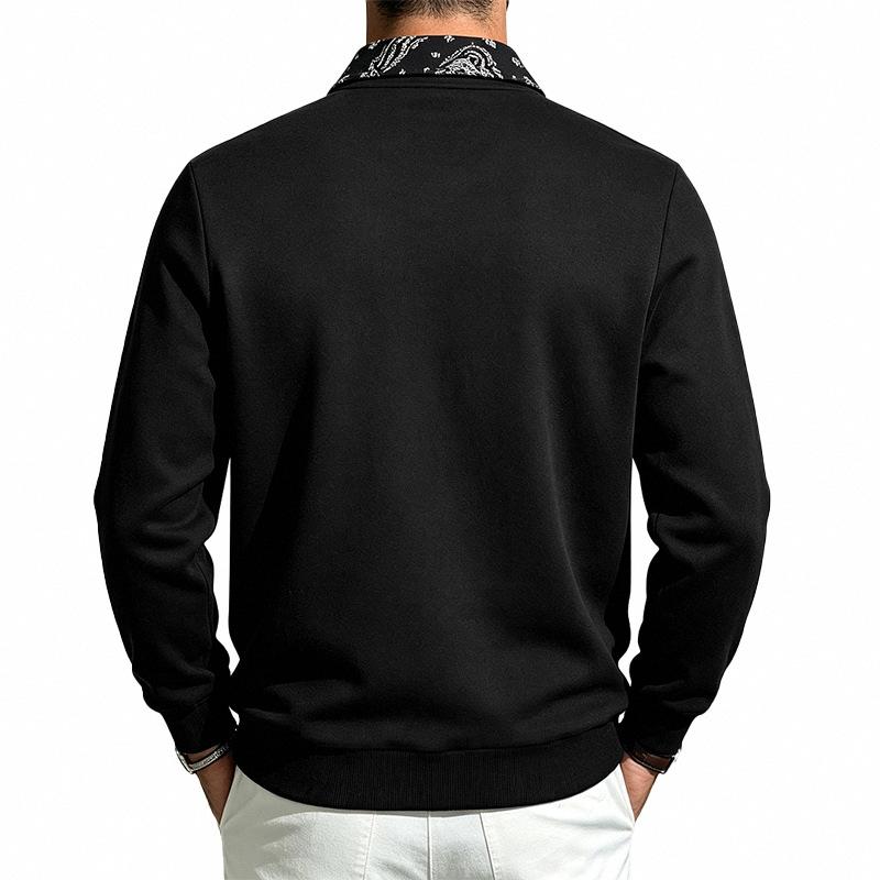 Men Patchwork Collar Sweatshirt Long Sleeve Button Pullover Tops Autumn Winter Casual Loose Fit Men's Sweatshirts Daily Male Clothing