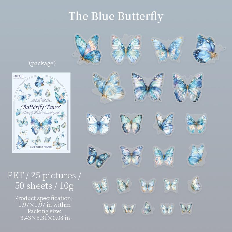 50pcs Butterfly Stickers pack Junk Journal Planner Collage Aesthetics Decoration Scrapbooking Supplies School Stationery Sticker