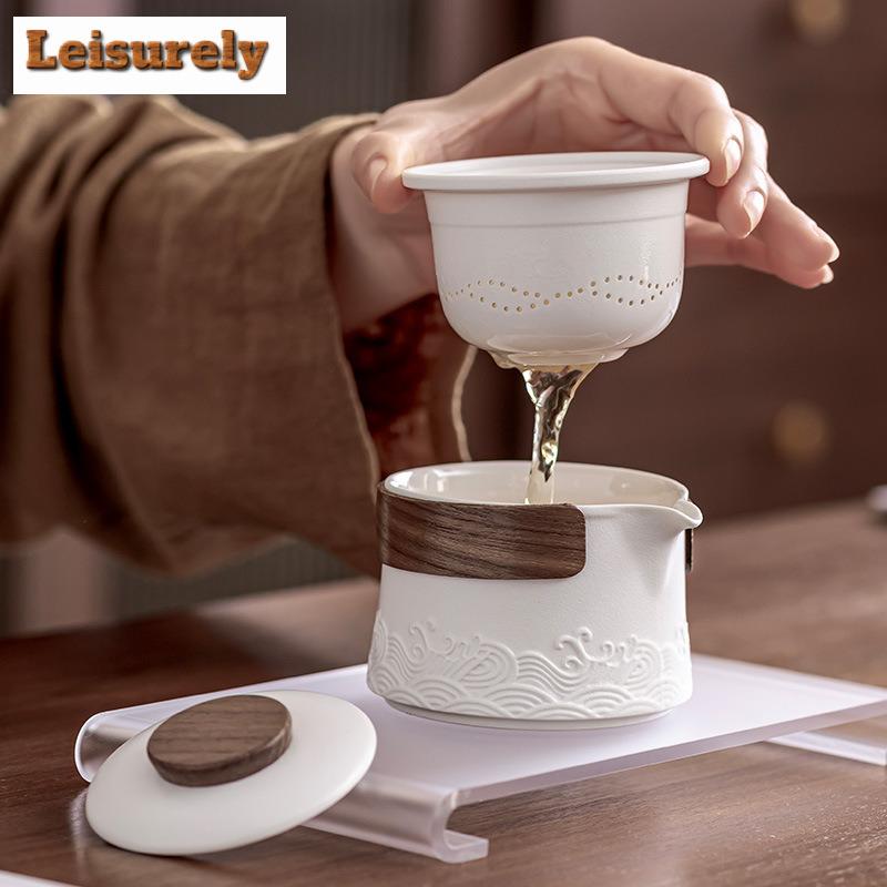 Set de ceai cu ceainic de mână în stil chinezesc Wave, vintage, 1 oală, 2 căni, ceainic, geantă portabilă în aer liber, set de ceai, ornamente, cadouri