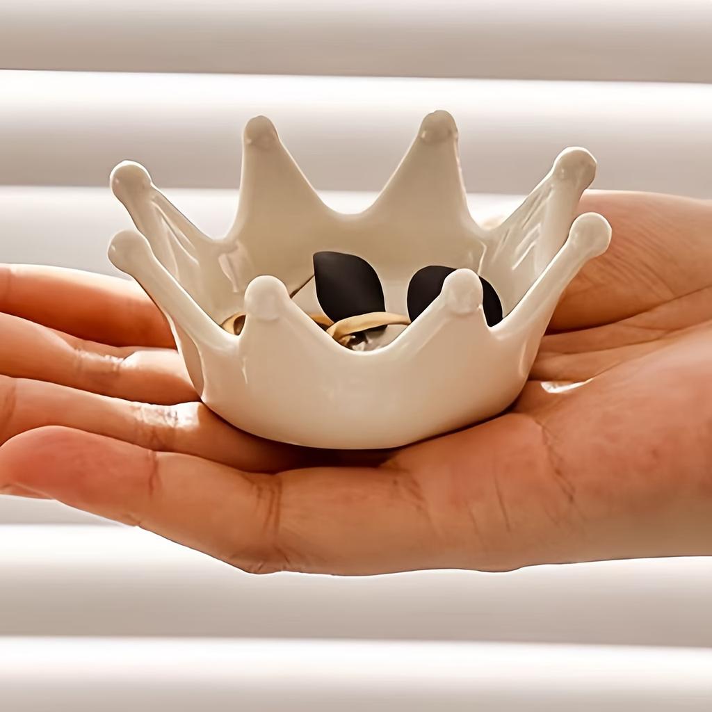 1 Stück Keramik Schmuckablage - Achteckiger, kronenförmiger Desktop-Organizer für Ringe, Ohrringe, Schlüssel, Mehrzweck-Dekoschale