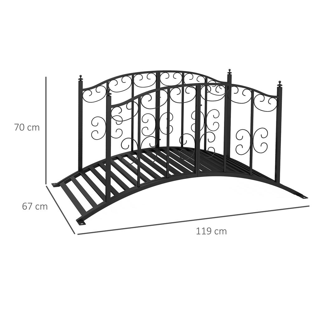 Garden Bridge, Steel, Side Railings, 120 kg Load, 119 x 67 x 70 cm, Black