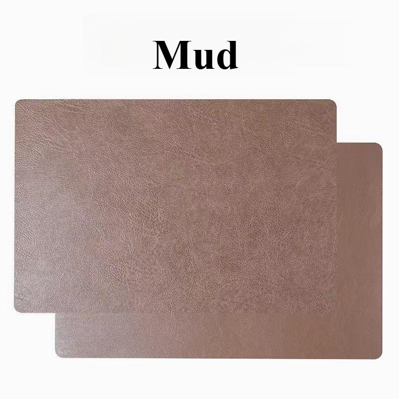 Inmos 4PC Cowhide-style Waterproof and Oil-resistant Faux Leather Table Mat Double-sided Rectangular Placemat Wash-free Design