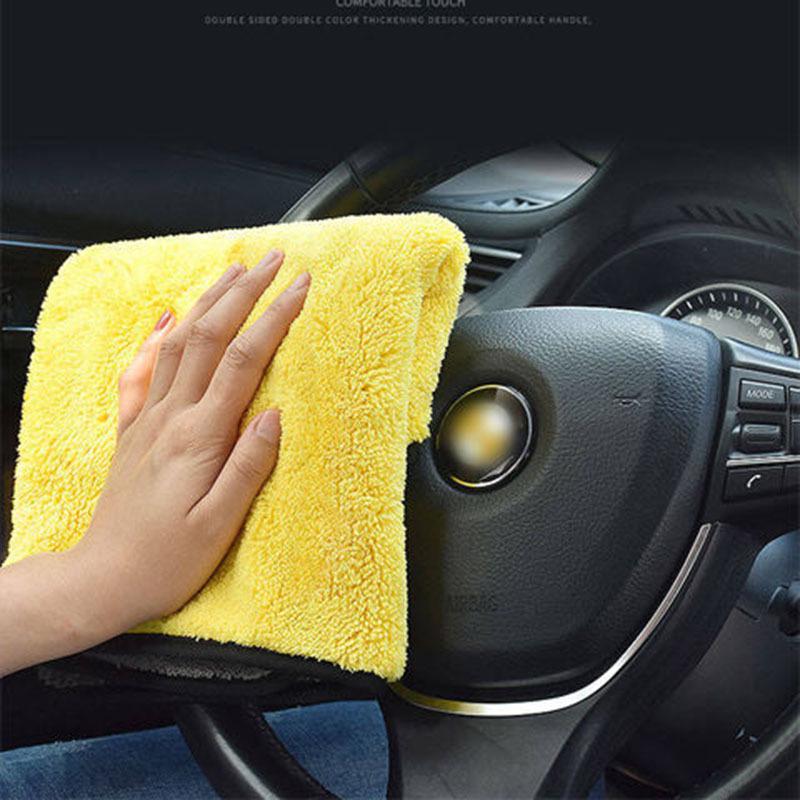 Lint-Free, Double-Layer Absorbent Car Wash Towel - Thick, No Mark Cleaning Cloth for Home and Car Use.