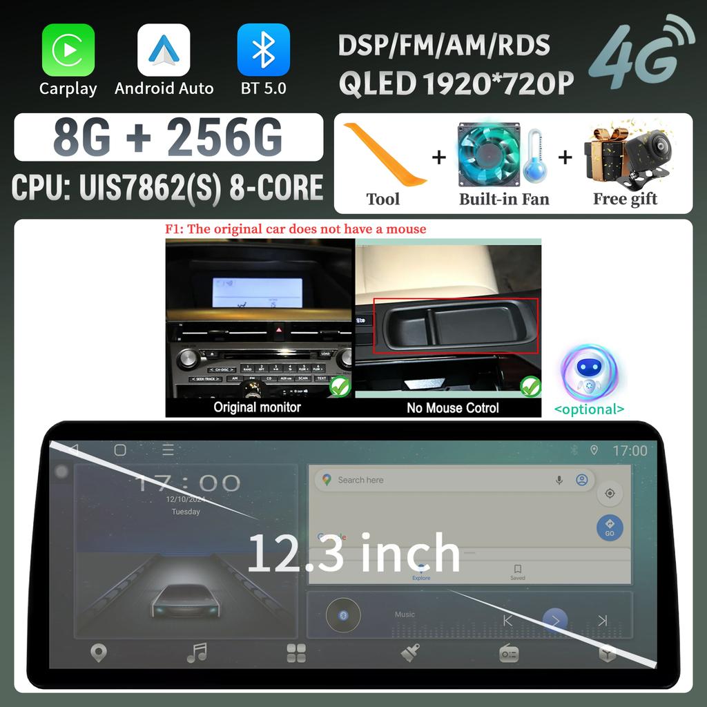 12.3inch For Lexus RX 2009-2014 Android 14 Car Radio Multimedia Navigation 4G GPS Wireless  Carplay Touch Head Unit Screen