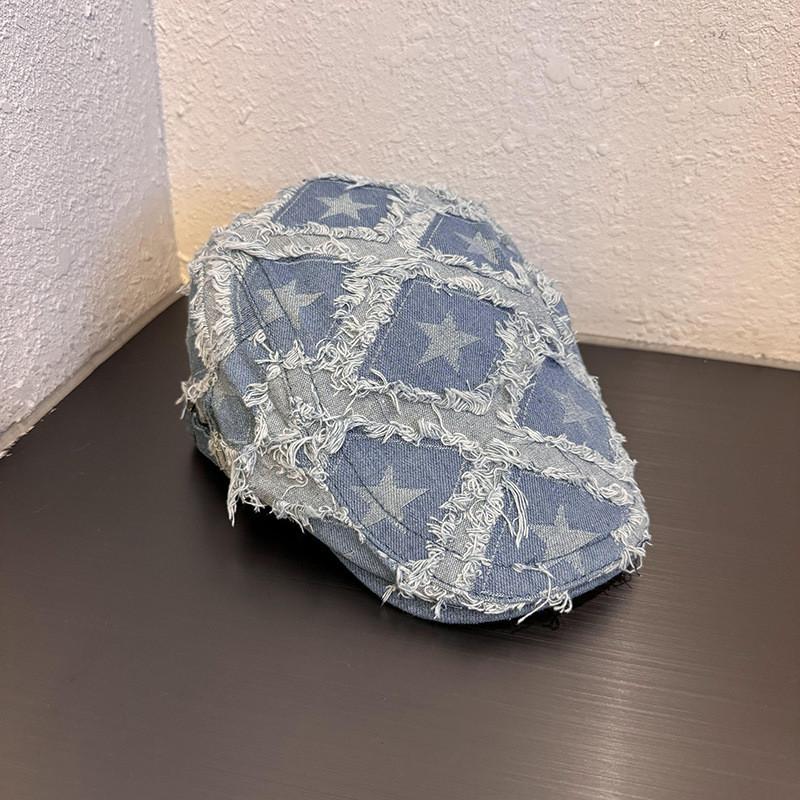 Star Pattern Denim Beret Cap Summer Comfortable Sun Shield Accessory светло-синий
