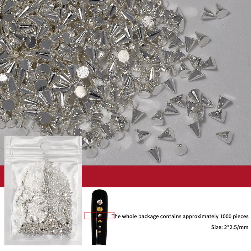 1000Pcs Retro Manicure Charms Punk Metal Rivet Nail Charms 3D Cone Nail Art Studs Stylish Alloy Nails Decoration Accessories