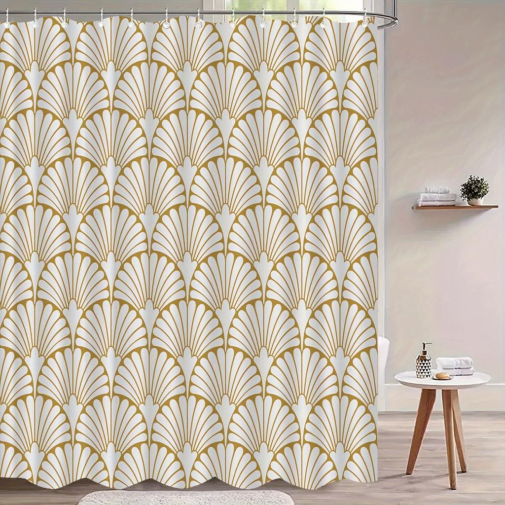 Elegant Nordic Ginkgo Leaf Shower Curtain, High-End Washable Polyester, Hooks Included, Knit Fabric, Machine Washable