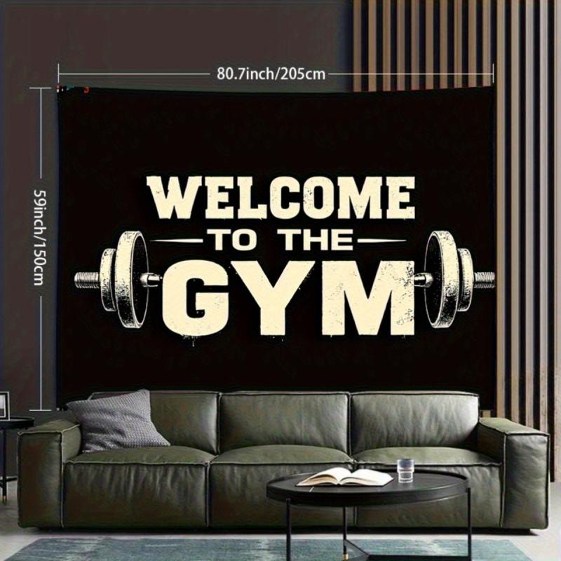 VIKAMA Welcome To The Gym Tapestry Retro Industrial Design Perfect For Fitness Decor Home Gym Wall Styling and Photo Backdrops