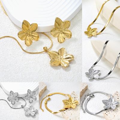 Vintage Floral Jewelry Set Elegant Earrings Necklace Bracelet Fashion Accessories