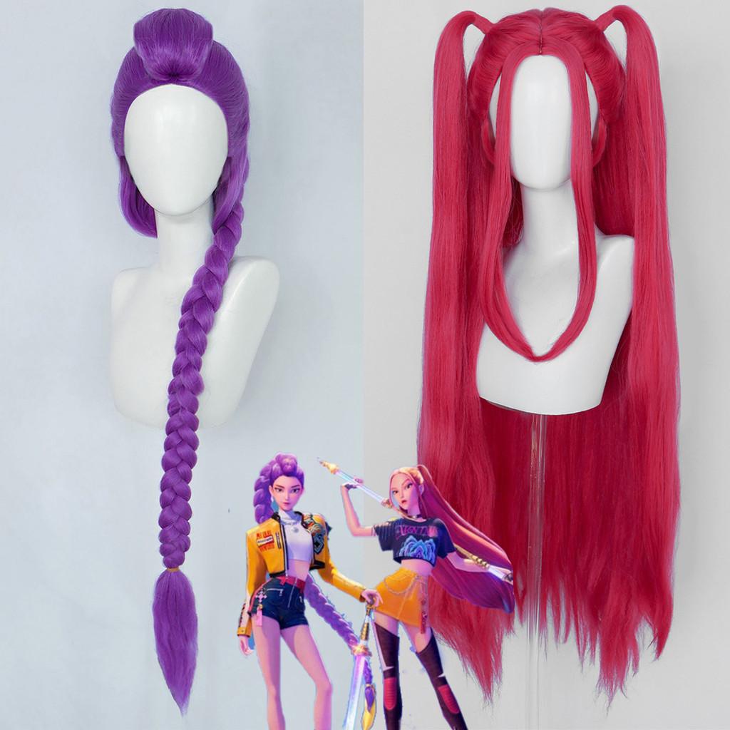 Kpop Dämonenjäger Rumi Mira Zoey Kostüm Perücke mit Mechanismus Handwerk und Nichtfärbbare Hochtemperaturseide für Cosplay
