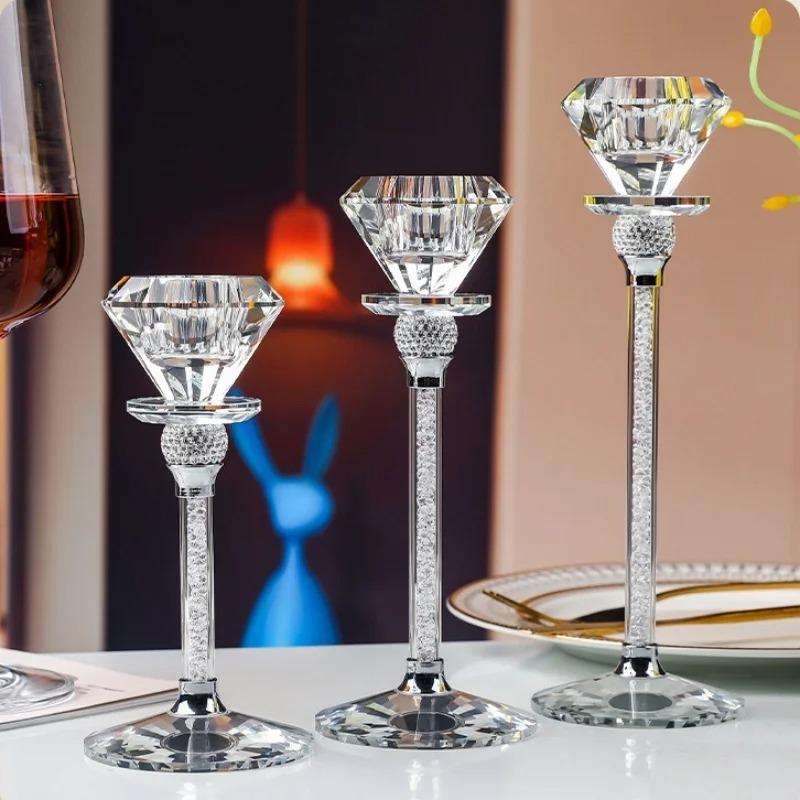 Creative Diamond Shaped Glass Candlestick Dining Table Romantic Decoration Wedding Candlestick Home Decoration Exquisite Gift