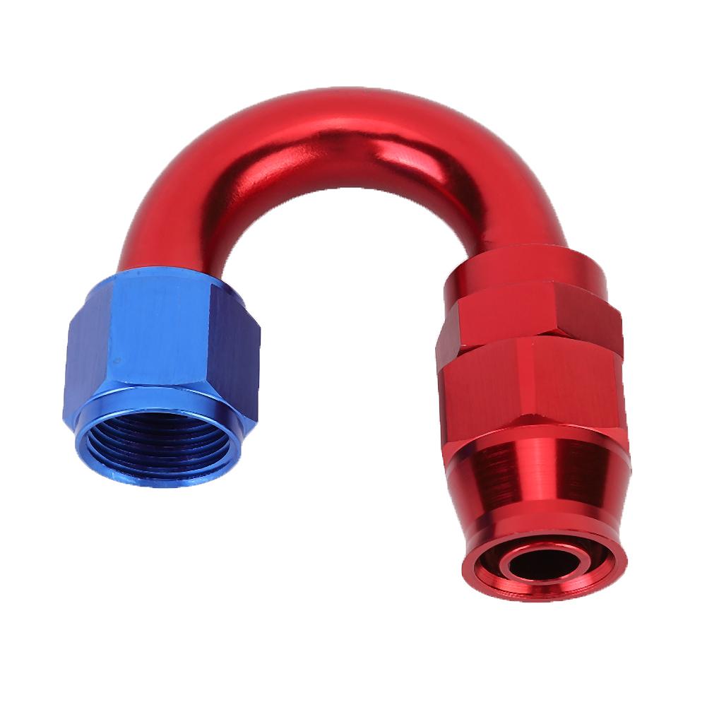 AN10 Aluminum Alloy Red Blue Oil Line End Fitting Adapter for PTFE Fuel Hose 180 degrees