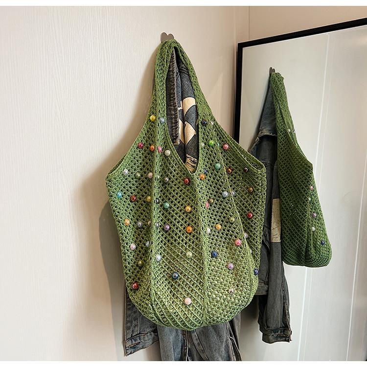 Large Capacity Braid Colorful Rivet Shoulder Bags Hollow Out Sense of Luxury Handbags for Women 2024 Casual Fashion Tote Summer