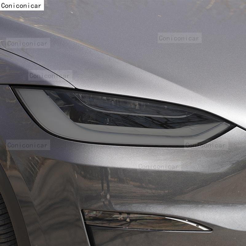 For TESLA Model X 2017-2024 Car Headlight Smoked Black TPU Protective Film Front Light Tint Change Color Sticker Accessories