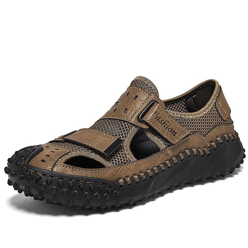 Cross-Strap Plus Size Hand-Stitched Genuine Leather Men s Breathable Casual Sandals 45