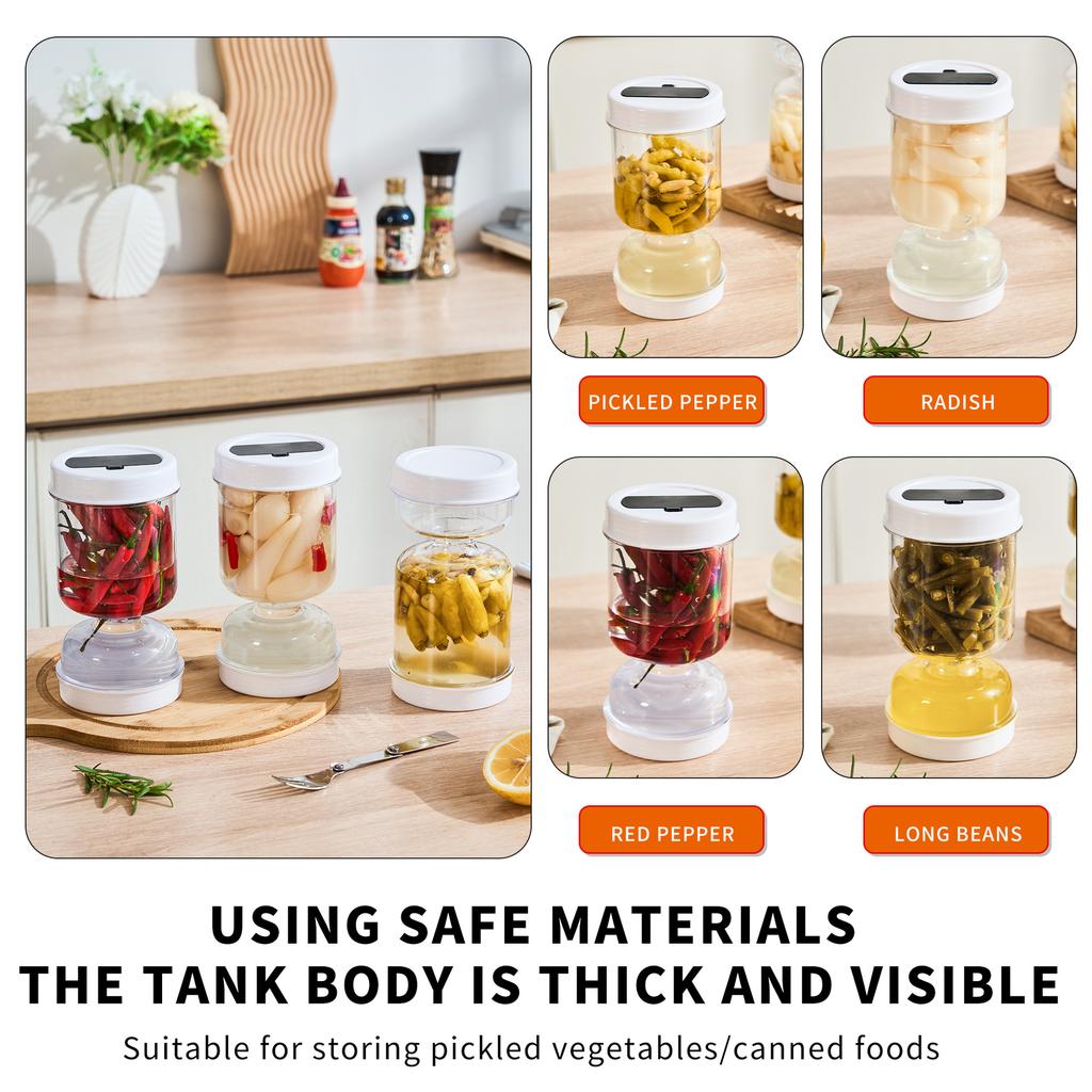 Dry-wet Separation Pickle Vegetable Jar Hourglass Type Pickled Juice-Separation Food Filter Container Ideal for Storing Pickles