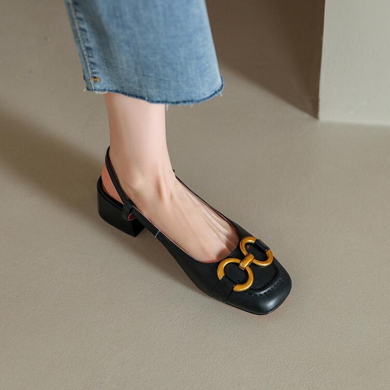 

Comfortable and versatile simple low-heeled single shoes French bag head sandals women s spring new back empty thick-heeled Mary Jane shoes 39 чёрный