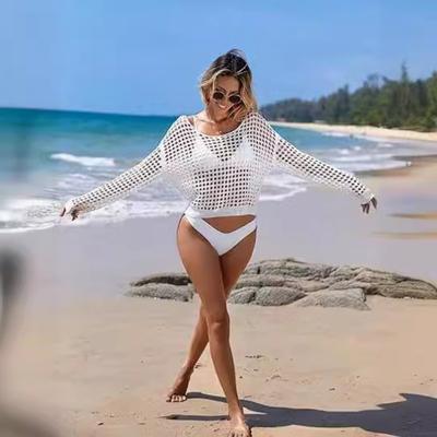 Women's Sexy Loose Pullover Big Neckline Knitted Hollowed-out Beach Sunscreen Bikini Cover Up