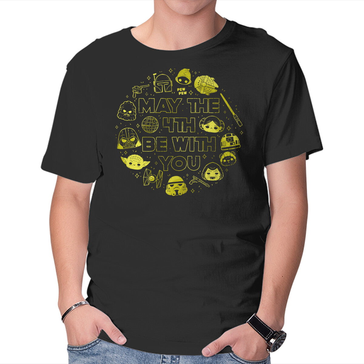 Unisex Crew Neck T-Shirt May The 4th Graphic Short Sleeve Casual Tee XXL