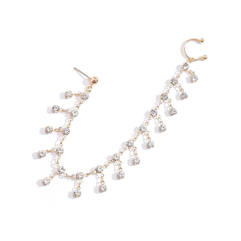 Elegant Rhinestones Fringe Chain Ear Stud Nose Clip Elegant Fake Nose Clip Jewelry Punk Earrings Chain for Women Girl