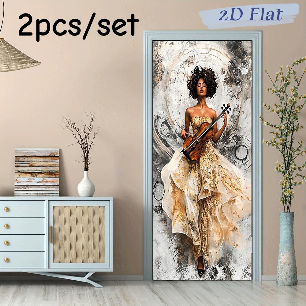 

2pcs Elegant Art Violin Goddess Wall Stickers Modern Living Room Entrance Bedroom Background Wall Decoration Stickers Removable (as the picture,38.5x200cmx2)