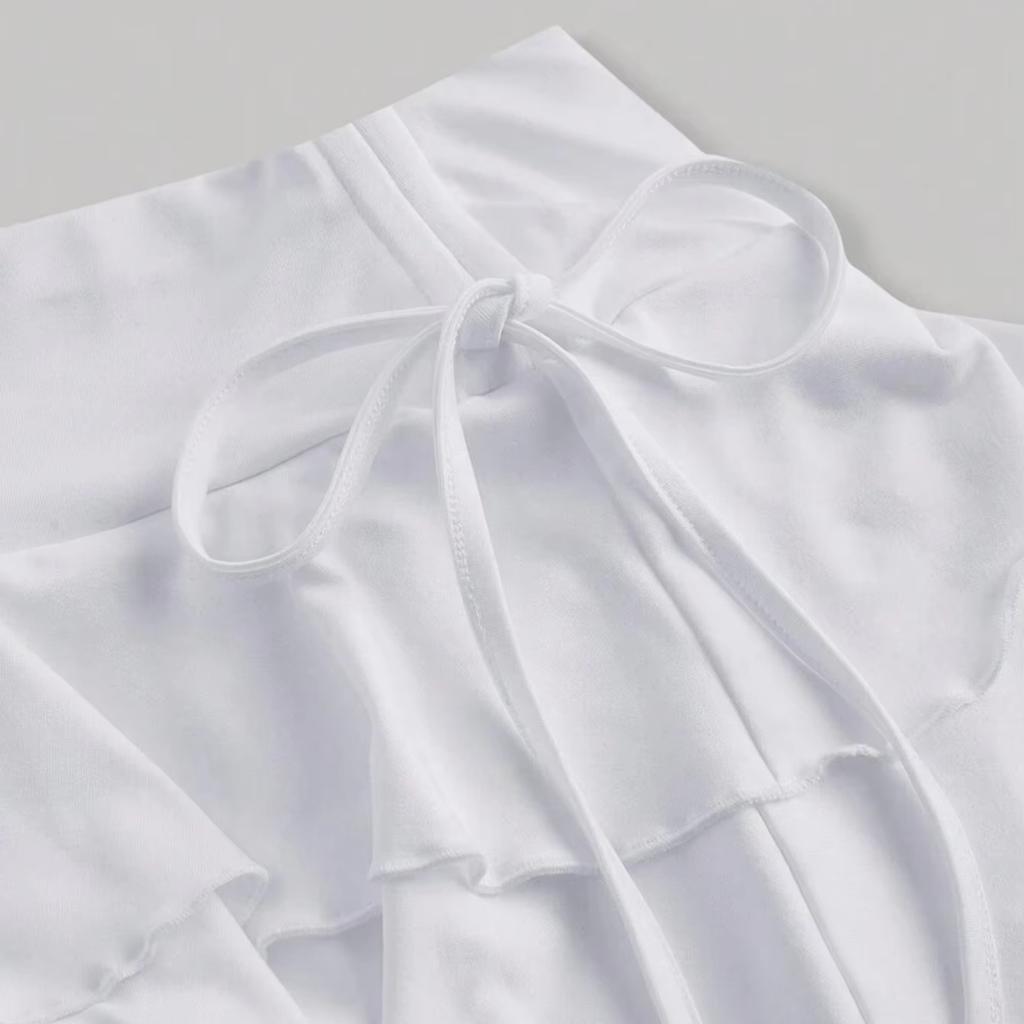 Solid Color Mini Skirt Women Summer Fashion Streetwear Versatile High Waist Slim Fit Ruffle Bows Elastic Waist Short Skirt