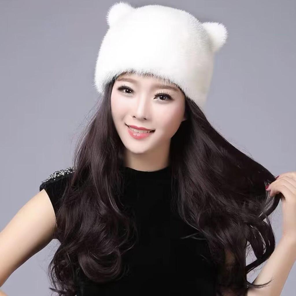2023 Korean Style Waterproof Mink Bear Hat with Cat Ears - Warm Spring/Autumn Fashion for Women