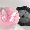 1pc Butterfly Pink Automatic Folding Umbrella 8 Rib Iron Frame,  Suitable for Travel, Daily Use, Birthday, Women & Men Gift c1231041