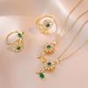 Women's Rotatable Emerald Sunflower Zirconia Necklace Set
