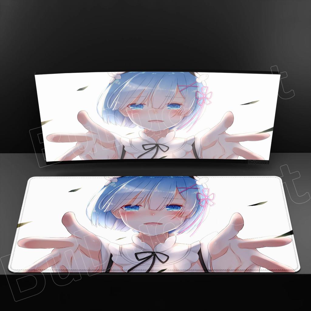 Süßes Re Zero Rem Lem Mauspads Spiel HD-Druck XXL-Mauspad Großes Computer-Laptop-Nicht-rutschfestes Tastatur-Schreibtischunterlage Anime-Mädchen Schreibtischunterlage