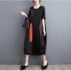 Summer New Loose Casual Embroidered Dress Color Block Hem Drawstring Slimming Women's Fashionable Artistic Clothing Dress