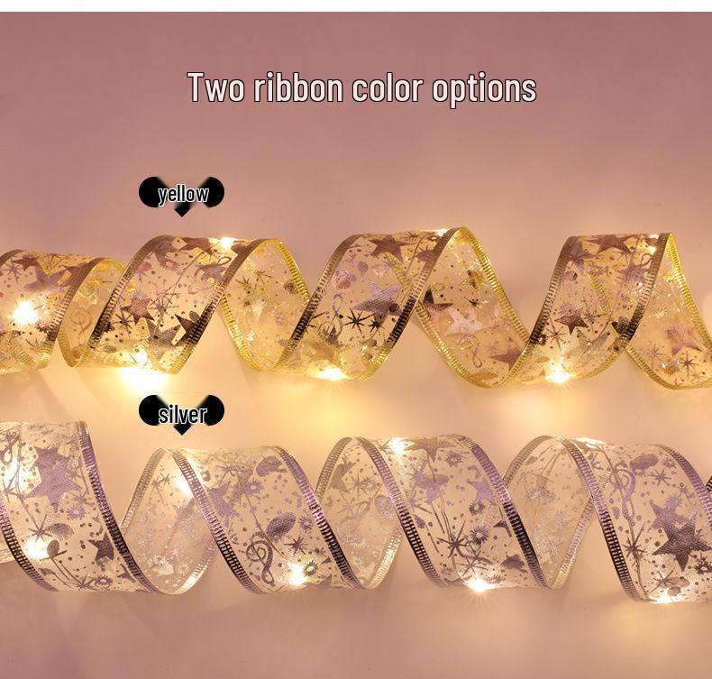 Holiday Ribbon LED String Lights & Tree Ornaments - Set of Christmas Balls and Light Strip 