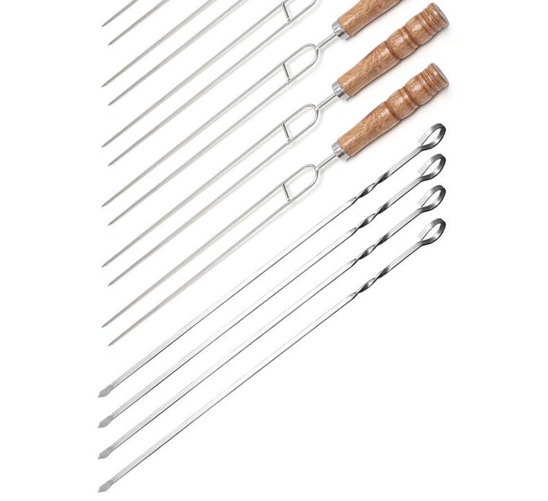 Podwójne szpikulce do grilla ze stali nierdzewnej z drewnianą rączką z drewna bukowego - Zestaw narzędzi do amerykańskiego grilla na świeżym powietrzu