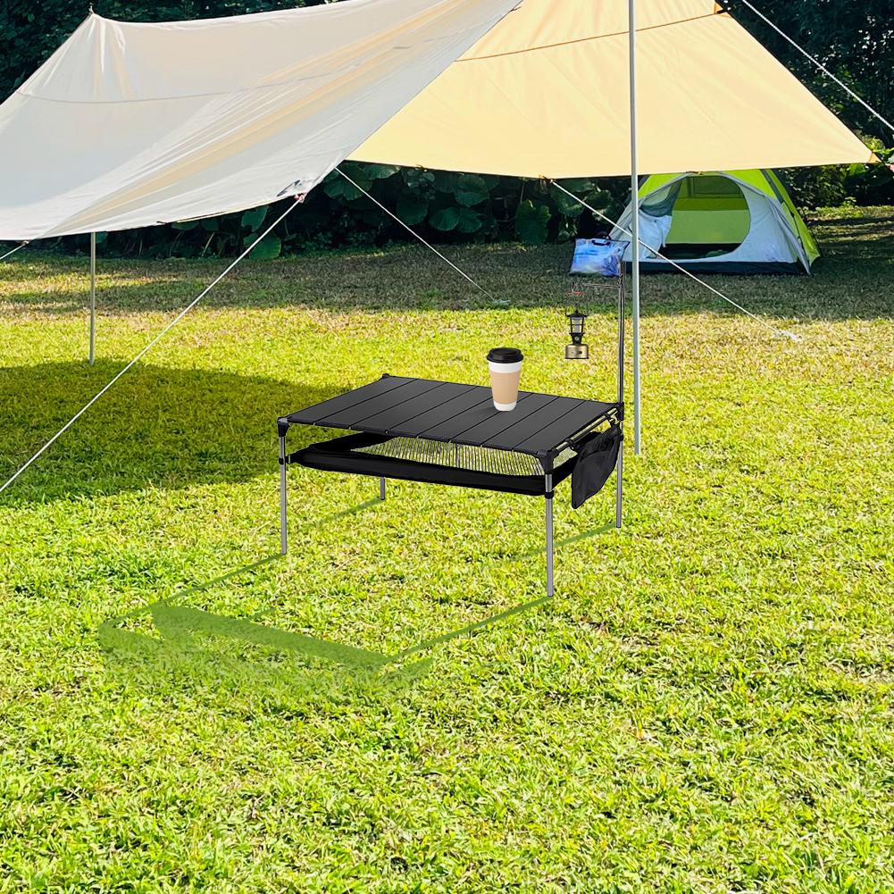 Camping Aluminum Alloy Table Outdoor Compact Folding Table with Light Pole Collapsible Picnic Table for Backyards Party Hiking