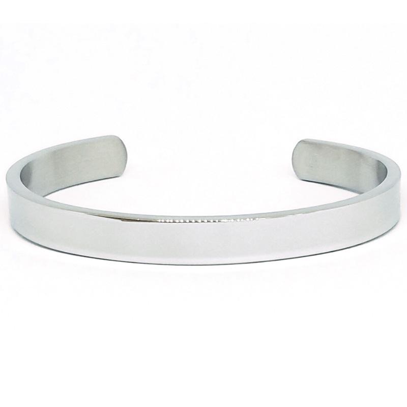 European-American Fashion C-Shaped Stainless Steel Men's Bracelet, V-Shaped Openable Polished Design, Vacuum Electroplated Titanium Steel.