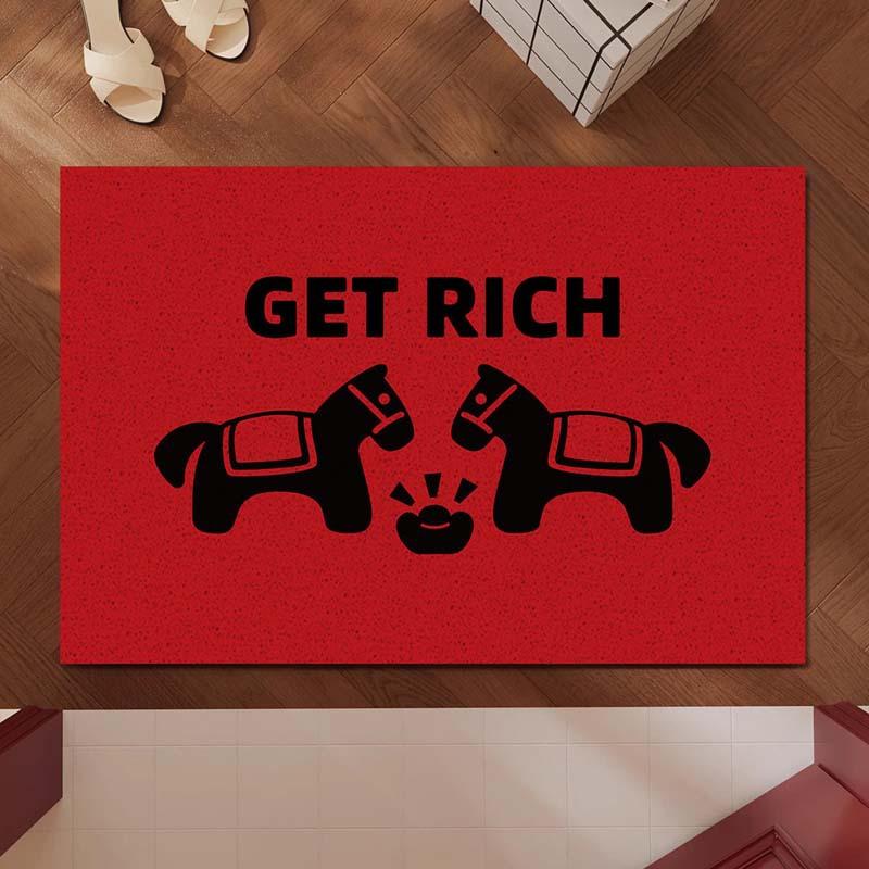 Year Of The Horse Entry Door Floor Mat Can Be Cut Silk Circle Red Festive And Dirt-Resistant Door Floor Mat Entry Door Mat