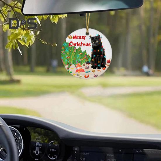 Christmas Cat Pendant Cartoon Cat with Santa Hat Ornament 2D Flat Acrylic Christmas Tree Decoration Cat Keepsake for Home Car Tree Decor