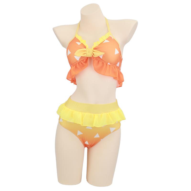 Anime Kamado Tanjirou Cosplay Kostuum Nezuko Zenitsu Bikini Strand Halloween Zomer Gesplitste Zwemkleding Set XXL beige