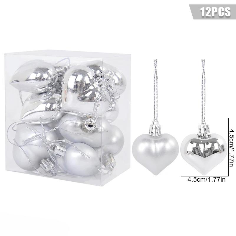 Christmas Plastic Heart Ornaments Hanging Decorations for Xmas Tree Home Festive Party Supplies Love Shape Ornaments with String
