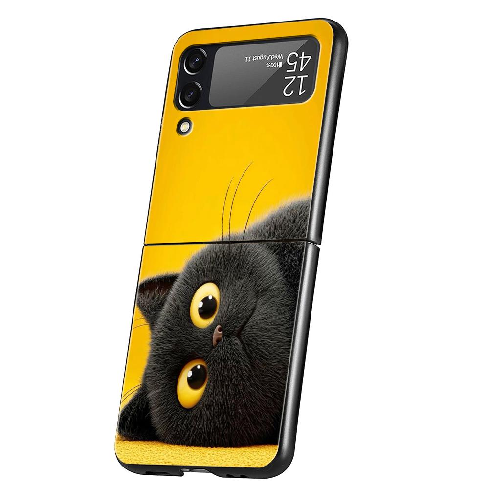 

Hard PC Phone Case For Samsung Galaxy Z Flip 7 6 5 4 Black Cover For Galaxy Z Flip 3 Foldable Bag Lovely Funny Cartoon Black Cat Z Flip 3