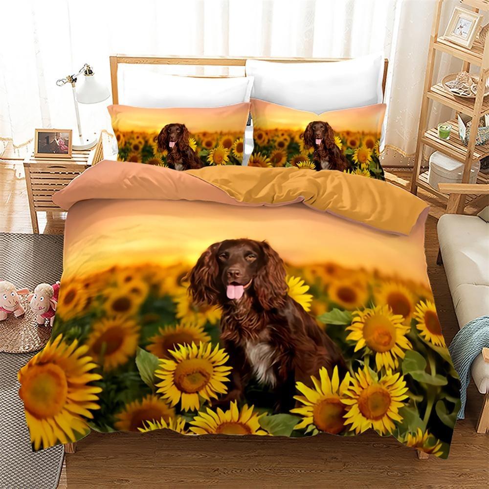 Dog and Cat Duvet Cover Set 3D Print Cute Kawaii Animals King Queen Size Polyester Comforter Cover for Kid Boy Girl Bedding Set