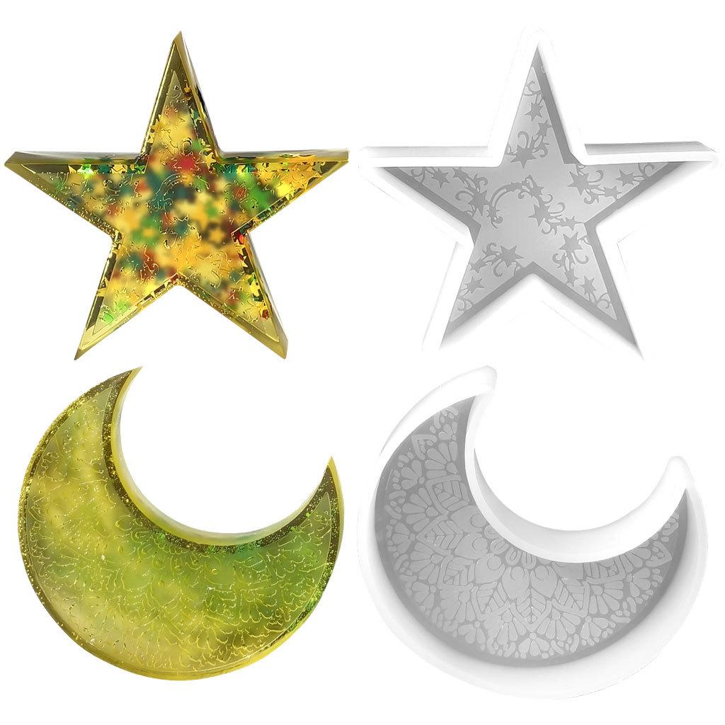2PCS Moon Star Mold Curved Moon Aromatherapy Candle Gypsum Silicone Mold DIY Dropping Pendant Grinding Tool