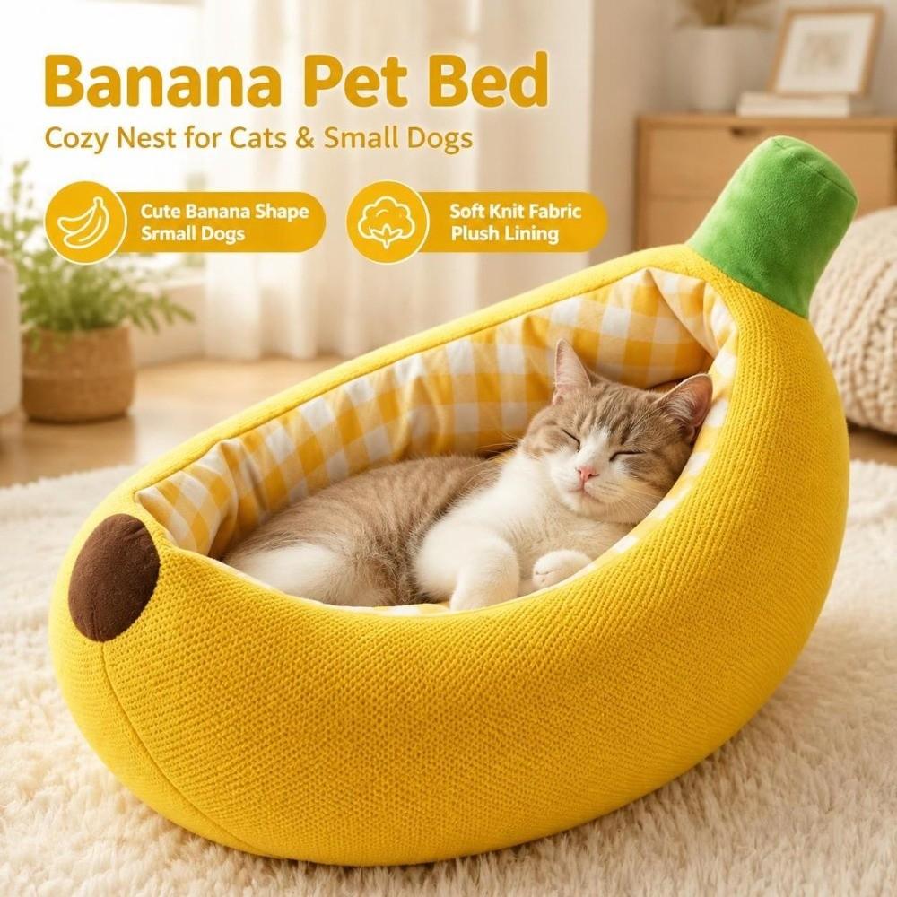 Bananenform Hundehütte Plüsch Weiches Hundebett Neues Haustierbett Haustierbedarf